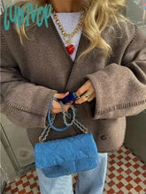 Lunivop Vintage Solid Collarless Women’s Short Coat Fashion Long Sleeved Splicing Warm Jacket